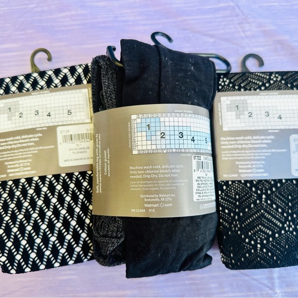 2 Pair Secret Treasures Black & Gray Tights w/ 2 1pair of Fashion Tights - Picture 5 of 8